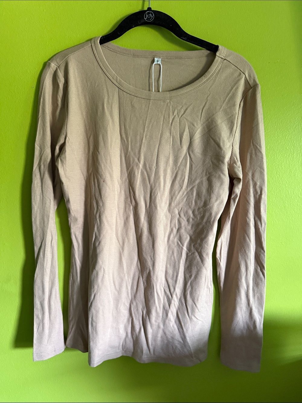 NWT Anrabess Tan Ribbed Stretch Long Sleeve Top Shirt Size L